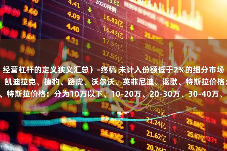 经营杠杆的定义狭义汇总）-终稿 未计入份额低于2%的细分市场　　豪华品牌：奔驰、宝马、奥迪、凯迪拉克、捷豹、路虎、沃尔沃、英菲尼迪、讴歌、特斯拉　　价格：分为10万以下、10-20万、20-30万、30-40万、40万以上五档